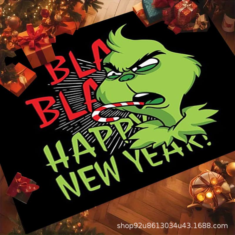 Christmas Decoration Green Grinch Print Rug Cartoon Car Christmas Tree Floor Mat Doorway