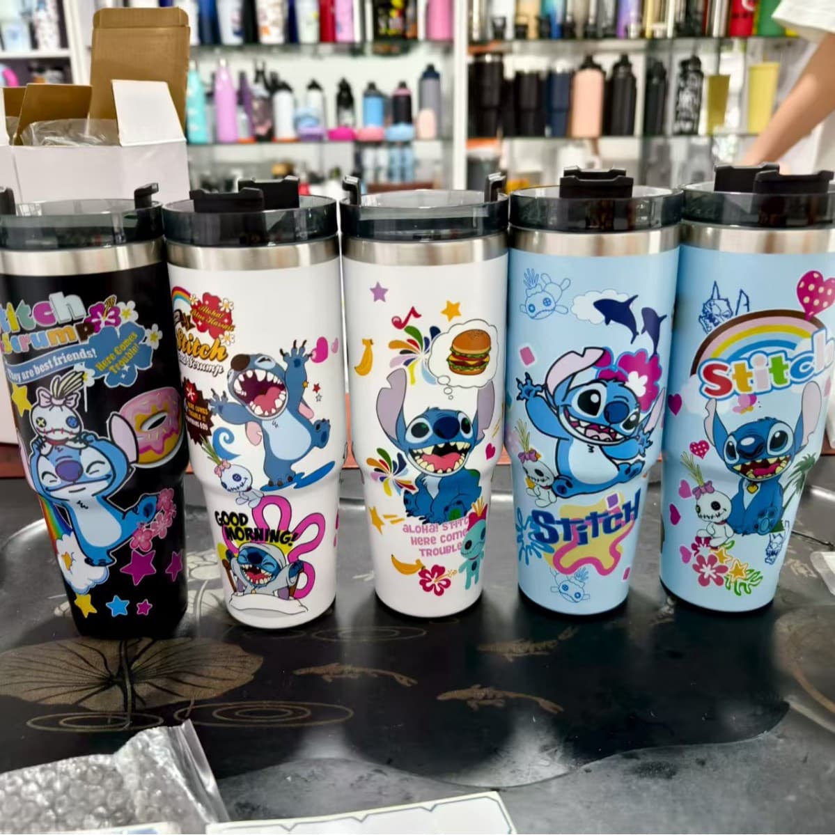 New Cross-Border High-Fashion Cartoon Portable Stainless Steel Insulated Cup with Stitch Pattern, Straw Cup, Coffee Car Cup