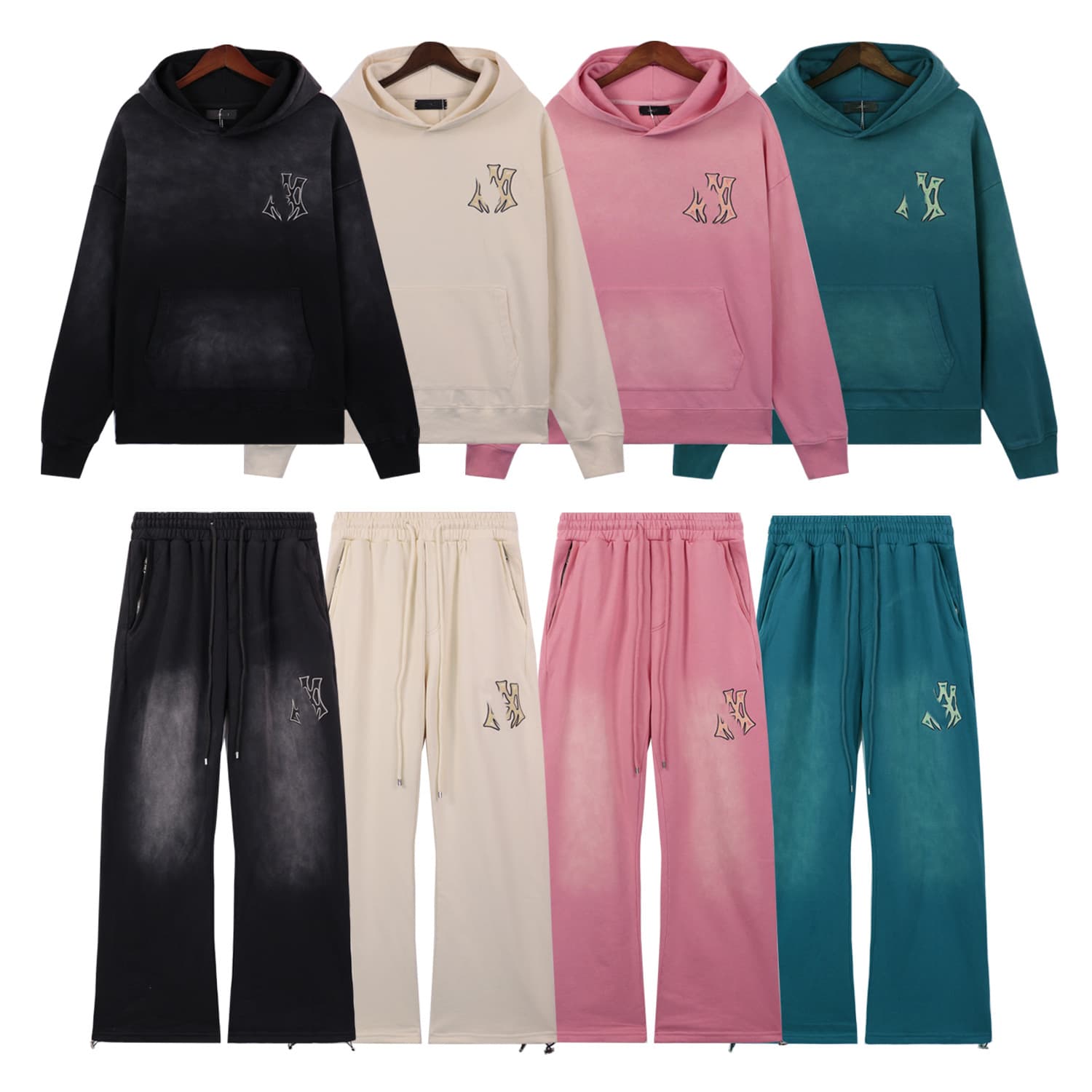 amiri new logo patch letter patch cotton hoodie men and women same style casual sweatshirt sports suit