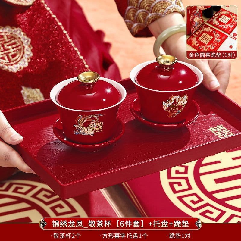 Change of mouth, toast teacup, wedding set, pair of covered bowls and chopsticks, red festive wedding bowl, dowry tea set, wedding descendants pair of bowls
