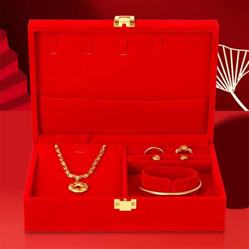 Three Gold Jewelry Box for Marriage Proposal, Engagement, and Betrothal Gift Set, Ring, Necklace, Bracelet Gold Jewelry Gift Box