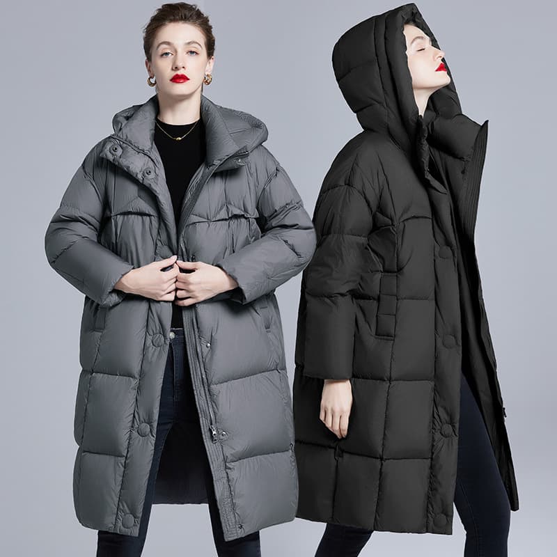 Down Jacket 2026 New Women's Long Loose Thick Hooded White Duck Down Coat