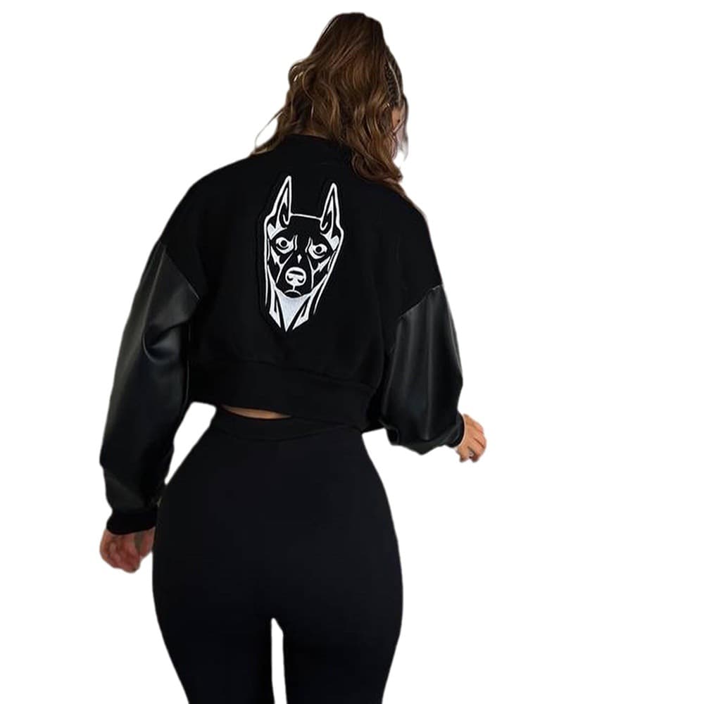 2023 Fall/Winter New Arrival European & American INS Style Streetwear PU Patchwork Short Embroidered Jacket Coat