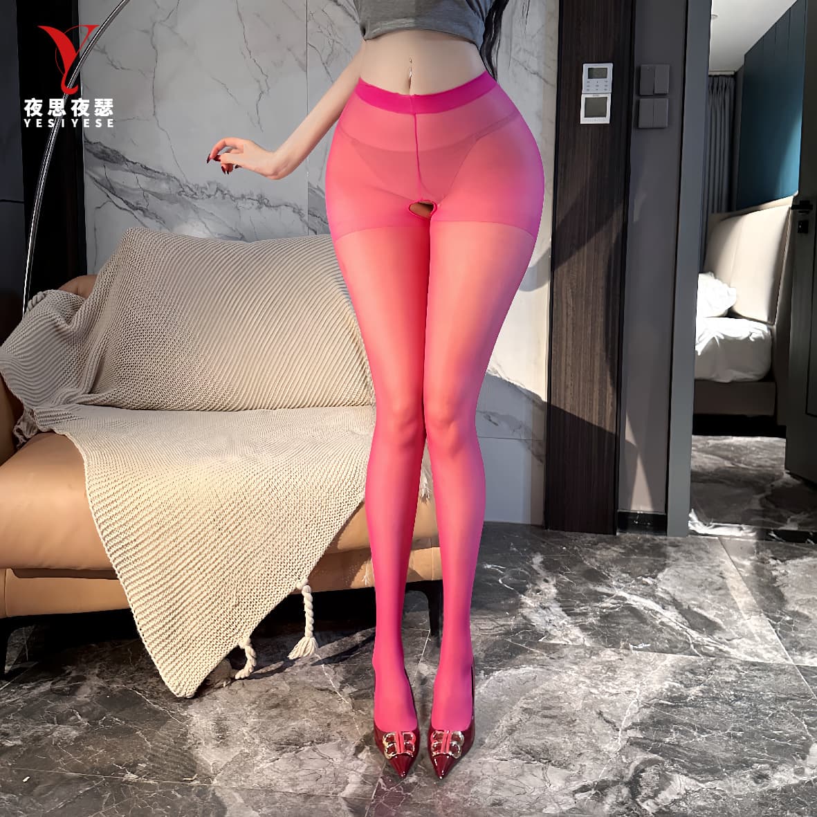 Asuka Peeping at the Moon Sexy Crotchless Stockings Female Erotic Underwear Split Crotch One-piece No-Removal Stockings A3003