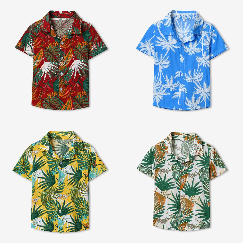 Hawaiian Floral Shirt Summer Short Sleeve Turn-Down Collar Family Vacation Shirt European American Beach Casual Floral Shirt