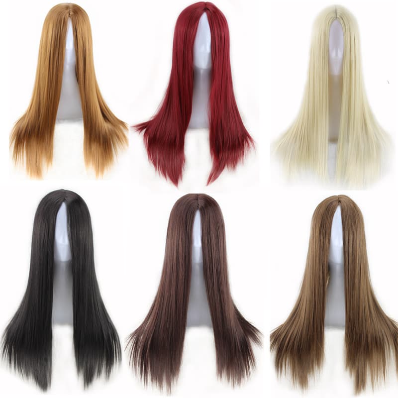 Cross-border Europe and America middle-part long straight wig cos wig versatile straight hair fiber wig high-temperature silk factory wholesale