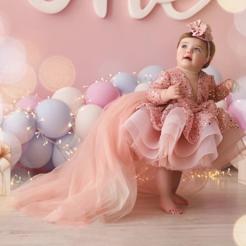 AliExpress Girls' 1-Year-Old Baby Princess Dress, Sequin Light Luxury Children's Photography Portrait Gown