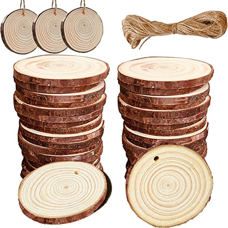 Round Wood Slices with Bark and Holes for Crafts, Children's Hand-Painted Graffiti Tree Rings, Pine Wood Pieces, Solid Wood