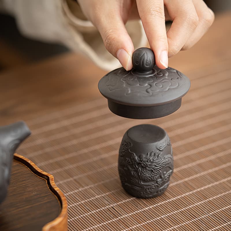 Purple Clay Auspicious Dragon Lid Rest, Creative Original Ore Purple Clay Covered Bowl Lid Teapot Lid Holder, Tea Ceremony Accessory