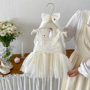 Dianxi Summer New Style Baby Girl Korean Simple Cool Mesh Hair Clip Vest Dress, Newborn Sweet First Birthday Dress