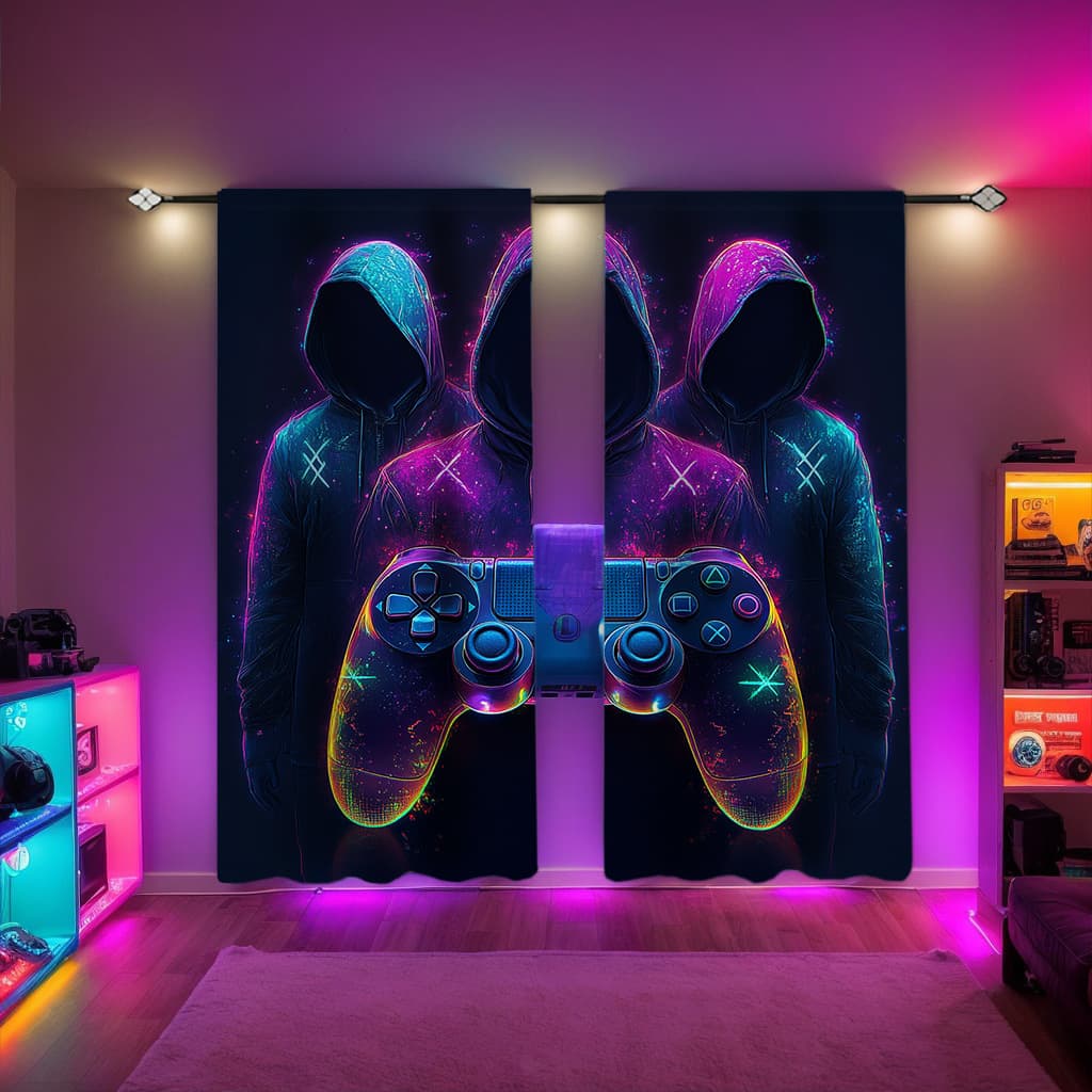 JIT game controller design, cross-border exclusive direct from manufacturer, e-sports room digitally printed curtains and window sheers.
