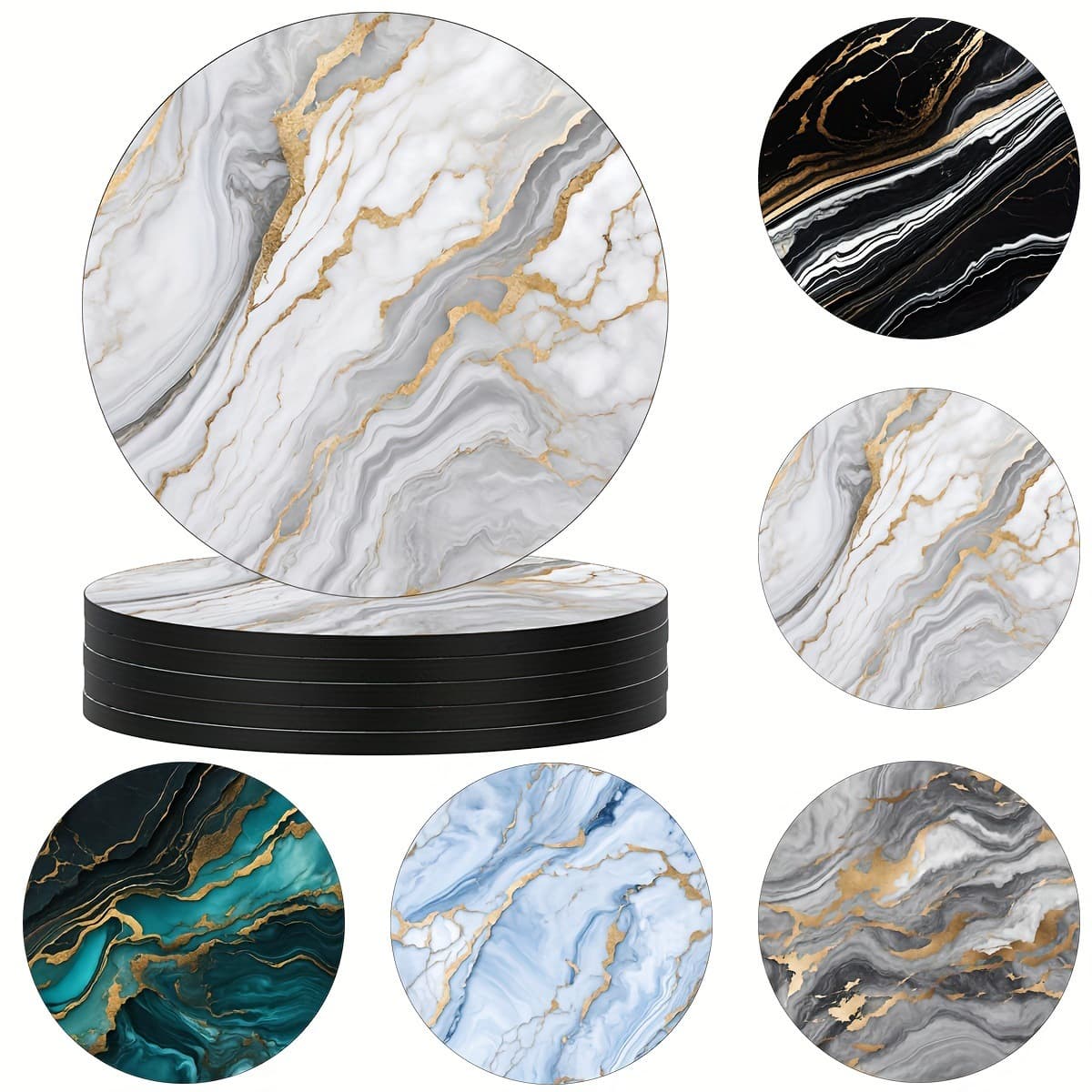 Cross-border imitation marble grain wooden coaster placemat home use pot holder heat insulation pad manufacturer wholesale kitchen bar decoration