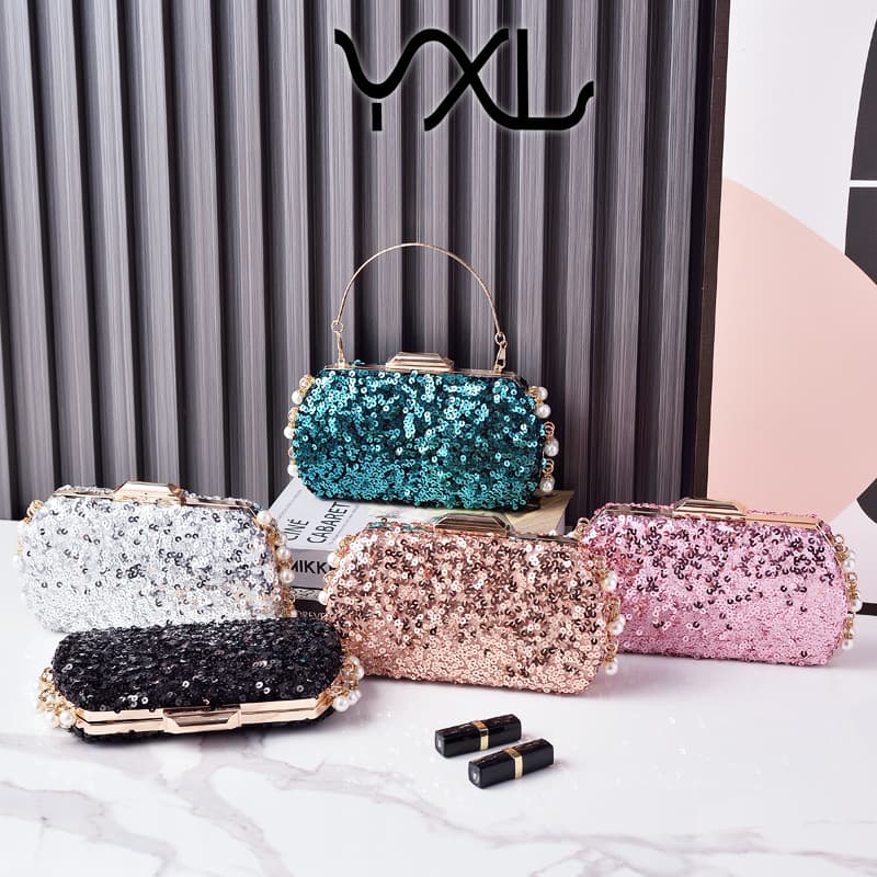 New Cross-Border Sequin Evening Bag Beaded Vintage Shiny Party Bag Evening Dress Clutch European and American Fashion Bag