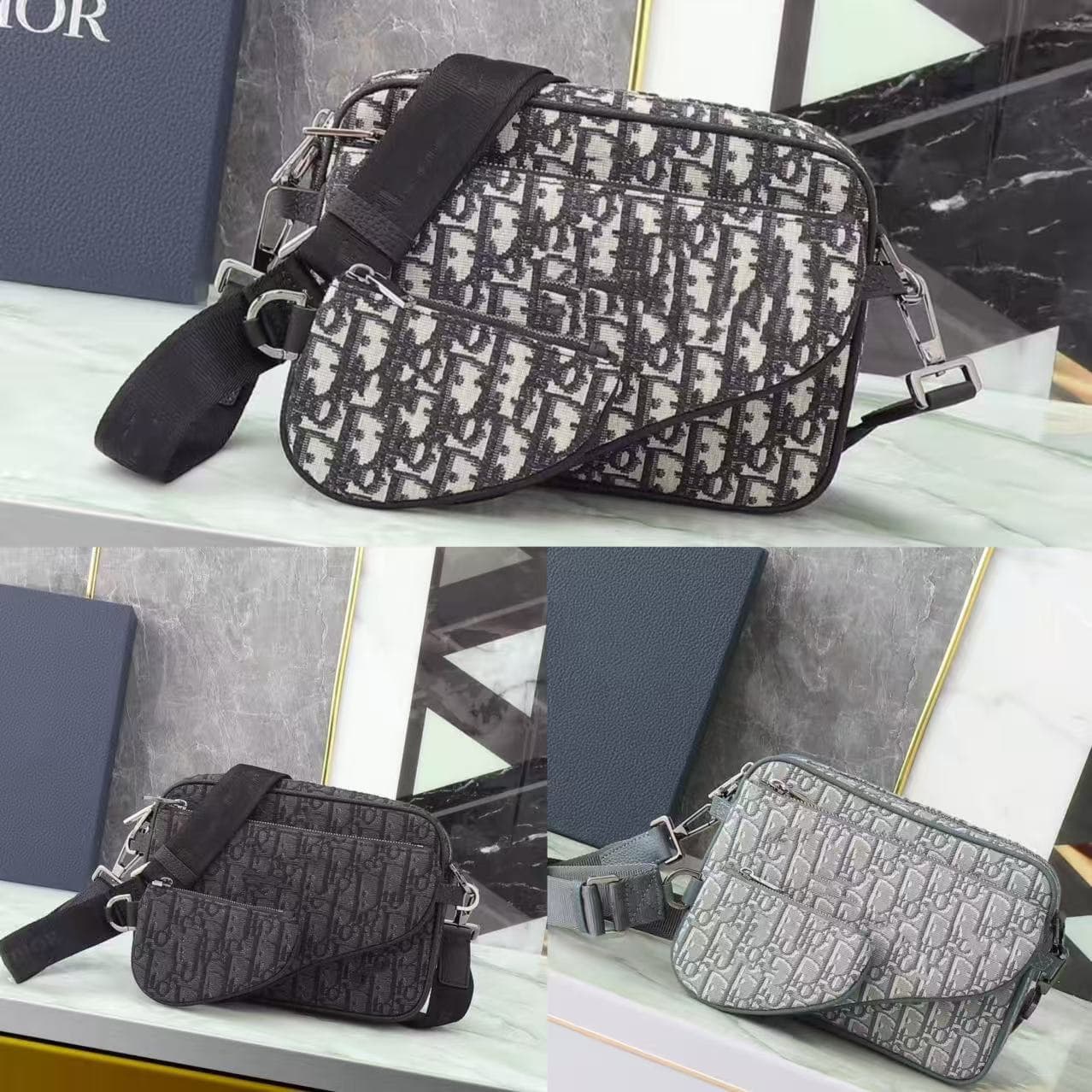 Men's New Three-Piece Canvas Messenger Bag Retro Crossbody Bag Embroidered Courier Bag Camera Bag