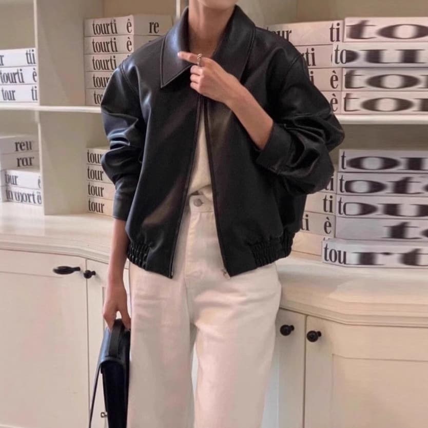 Retro Style Black Leather Jacket for Women Spring and Autumn New Loose Casual Short Motorcycle Jacket Top