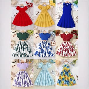 Girls' Printed Princess Dress, Summer Outdoor Dress