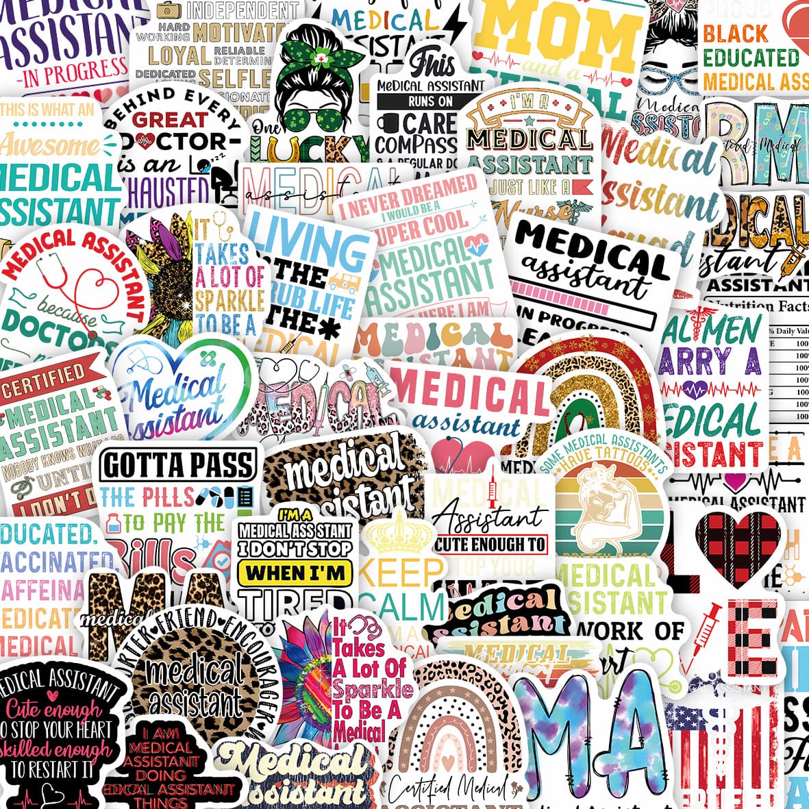 50pcs Medical Assistant Creative Stickers for Notebooks, Luggage, Phone Cases, Skateboard Decoration - Cross-Border Wholesale