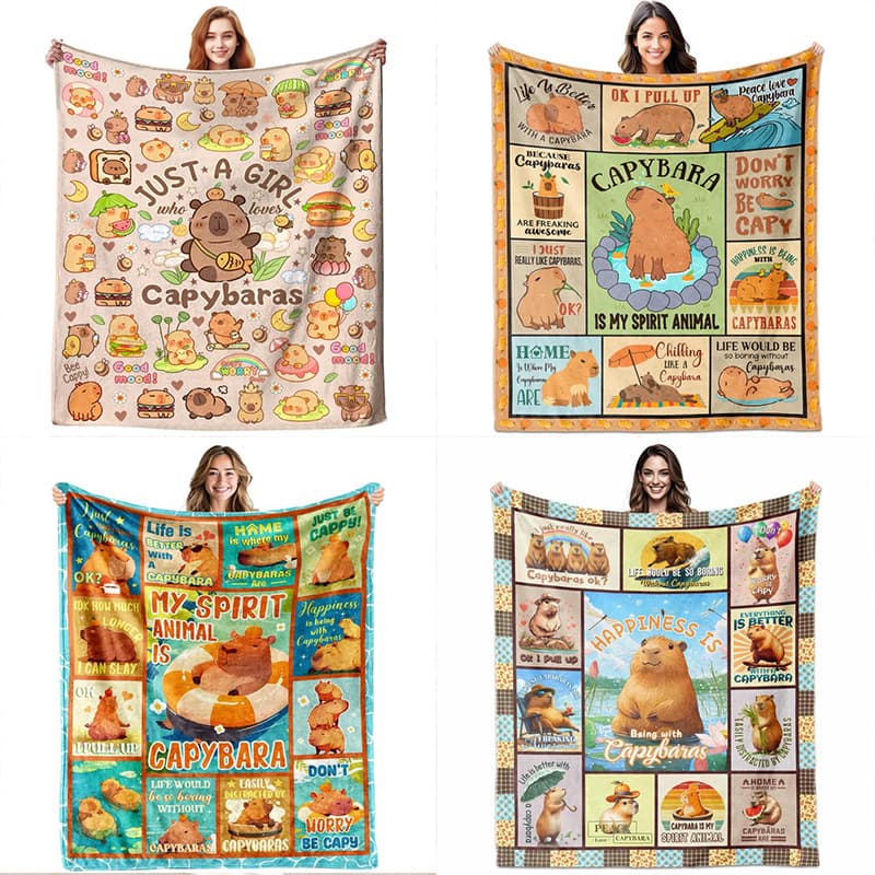 New cross-border capybara flannel blanket digital printing cartoon blanket air conditioning blanket office lunch break blanket