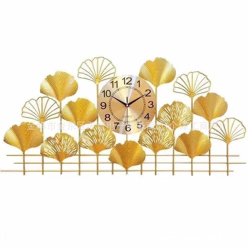 Iron Art Wall Clock with Ginkgo Leaf Design, Wall Decoration for Cross-Border E-Commerce, Amazon, AliExpress, Silent Decorative Wall Hanging, Customizable with Labels
