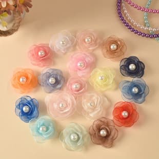 Faux Pearl Center Organza Hand-Burned Edge Camellia DIY Accessories Children's Shoes Hat Temperament Accessories
