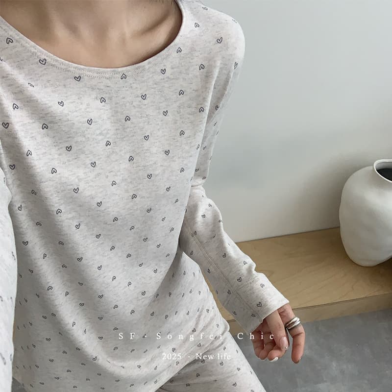 Round Neck Snowflake Colored Cotton Thermal Underwear + Long-Sleeved Long Pants Warm Set Ins Style Printed Underwear Autumn Clothes for Women Autumn and Winter