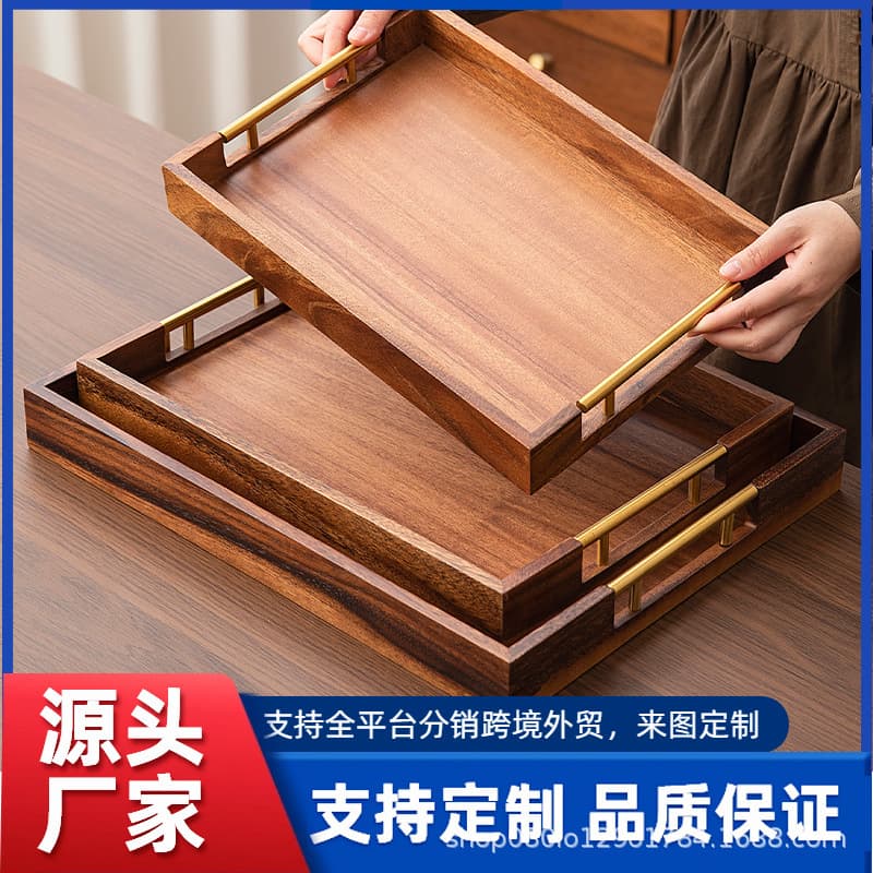 Walnut Wood Tea Tray New Chinese Style Wooden Rectangular Tray with Handle Tea Set Tea Tray for Home Hotel Wholesale