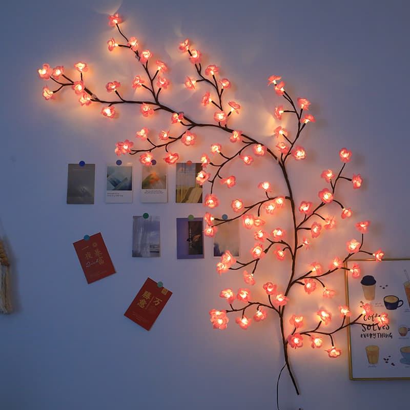 New Cross-Border LED Branch Light Rattan Light Cherry Blossom Ambient Indoor Decorative Shaped Light Bendable Ambient Light Colorful
