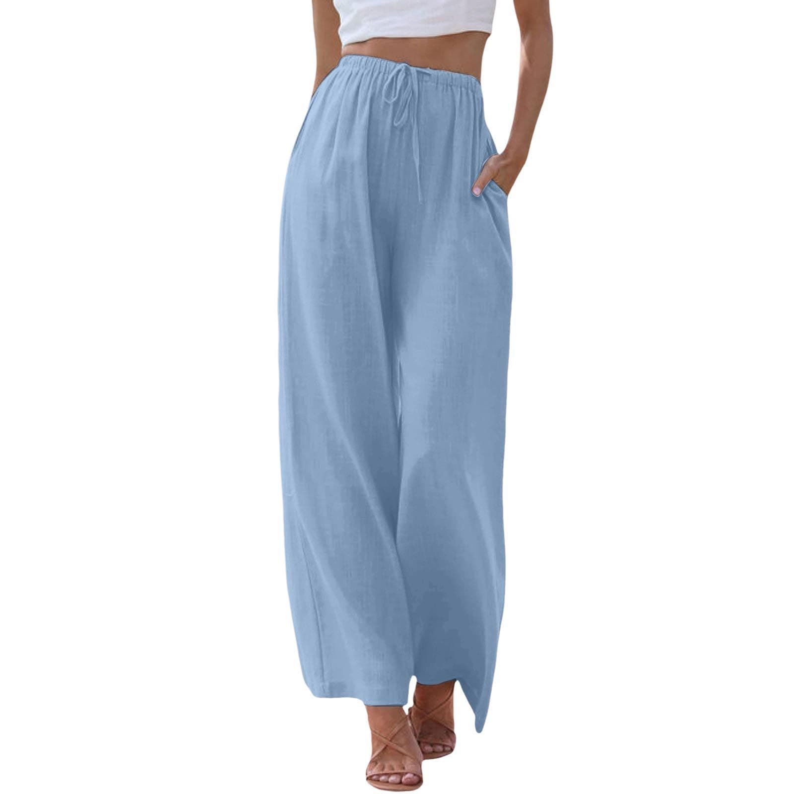 Women's Summer 2026 New Solid Color Casual Pants Versatile Loose Pants Simple Drawstring Elastic Straight Wide-Leg Pants