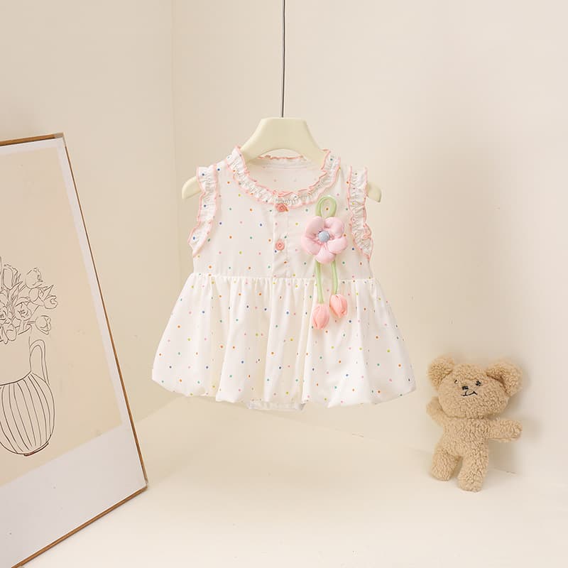 New summer style sweet and cute polka dot lace sleeves princess colorful dot flower skirt for infants and girls