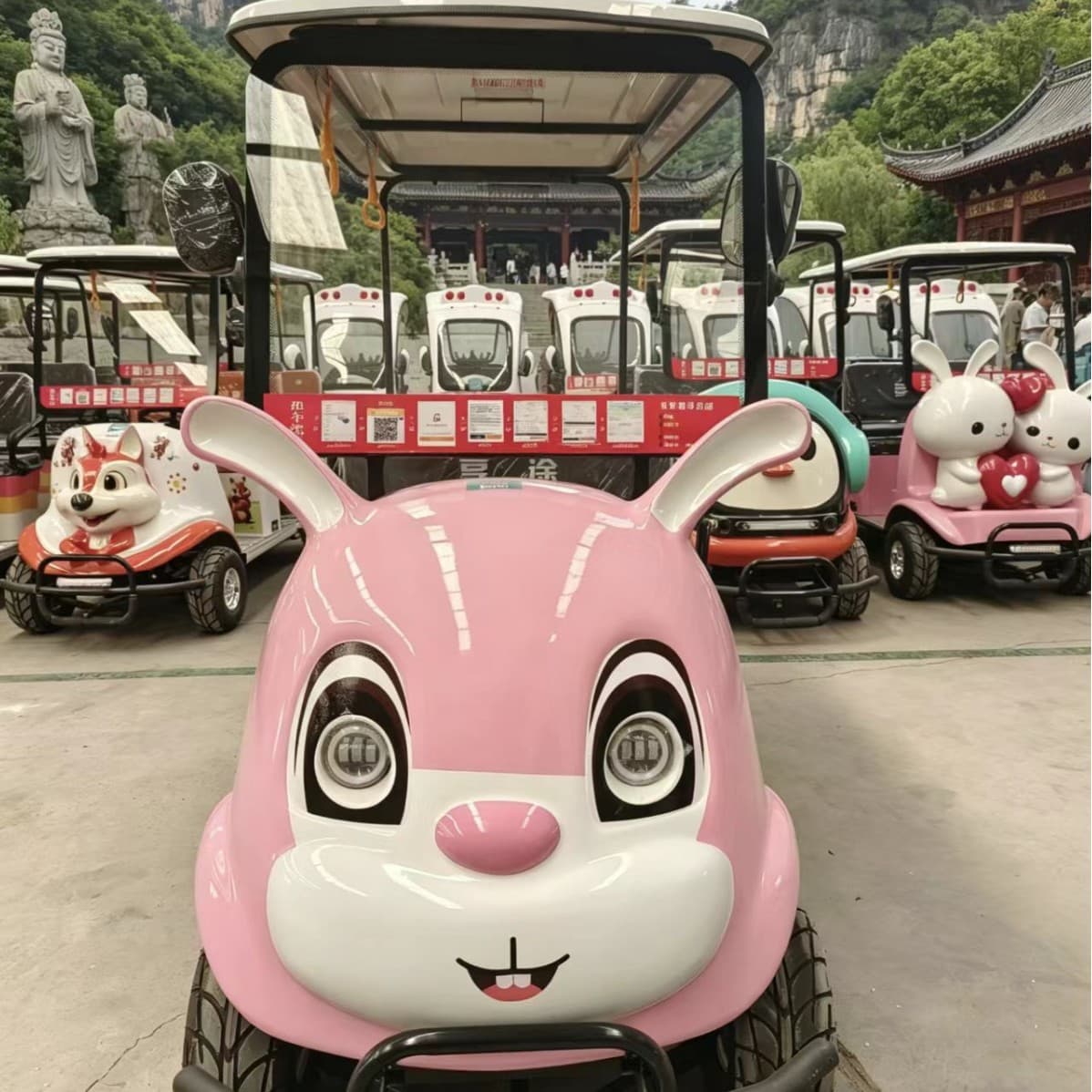 Scenic area scan code electric sightseeing car attraction park rental cartoon sightseeing car intelligent shared semi-enclosed sightseeing car