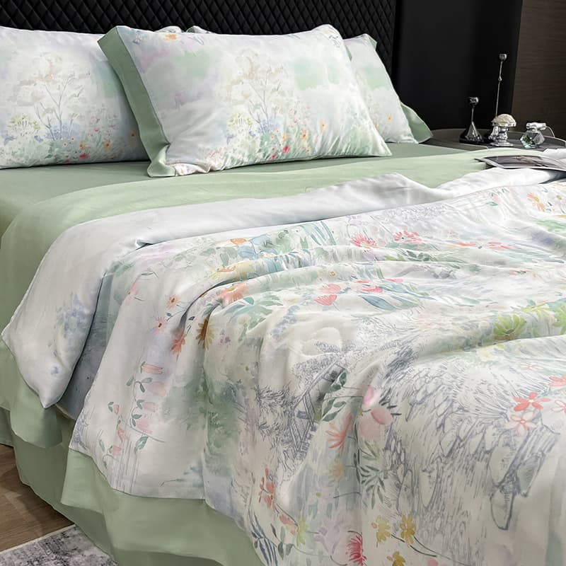 Mercury Home Textiles Lyocell Tencel 100% Summer Quilt Digital Print Summer Quilt Four-Piece Set Machine Washable Air Conditioning Quilt Summer