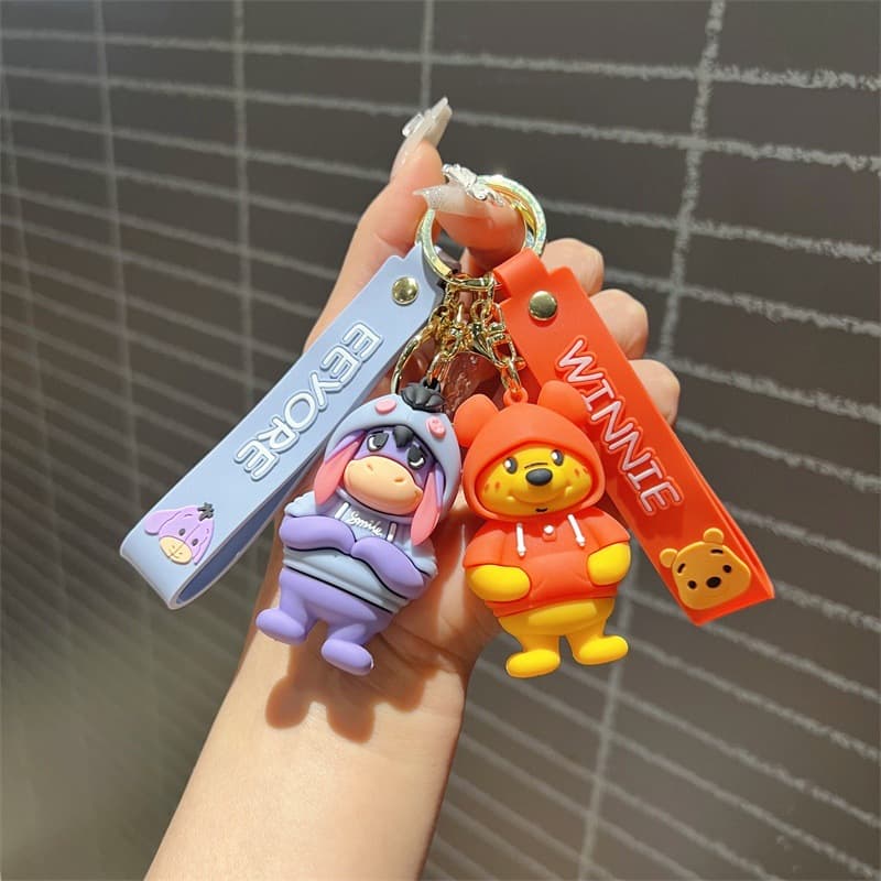 Creative Cartoon Hoodie Mickey Minnie Keychain Cute Winnie the Pooh Eeyore Donald Duck Daisy Keychain