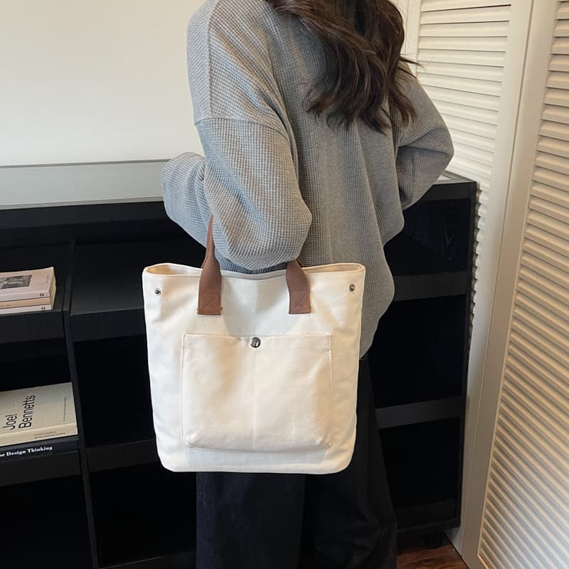 Cross-border 2026 Canvas Bag for Women Japanese and Korean Fashion Handbag Large Bag Washed Canvas Bag Solid Color Handbag