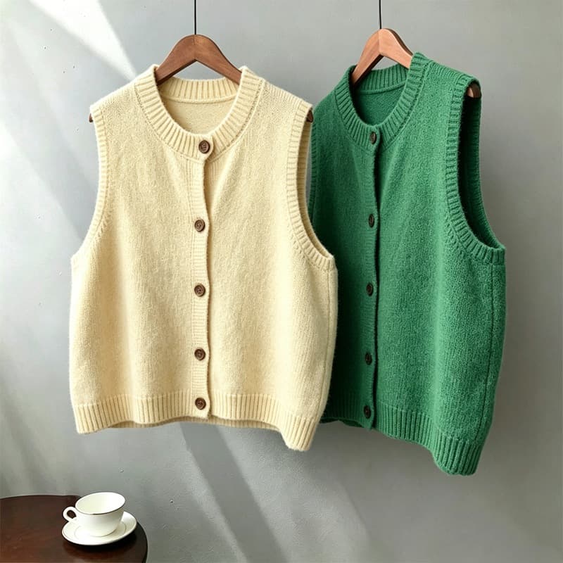 Soft Texture Inner Wear Round Neck Loose Sleeveless Knit Sweater Vest Women Nice Sweater Jacket Women