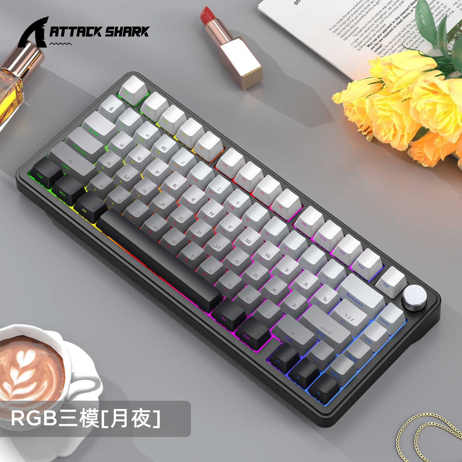 Attack Shark X85 Russian Mechanical Keyboard RGB Gradient Tri-Mode Wireless Bluetooth Hot-Swappable Russian Gaming