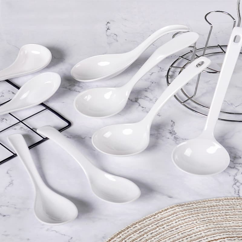 Melamine pure white spoon, congee/porridge spoon, restaurant/hotel soup spoon, small commercial soup spoon