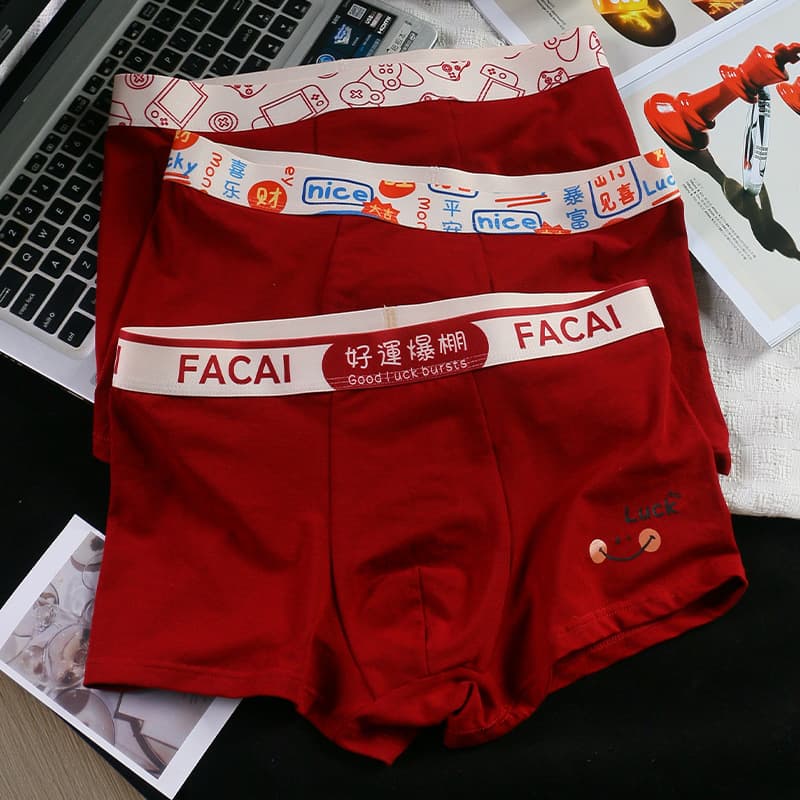 Wholesale Cotton New Year New Style Zodiac Year Red Men's Underwear Good Luck Overflow Fashion Breathable Boxer Shorts Trendy