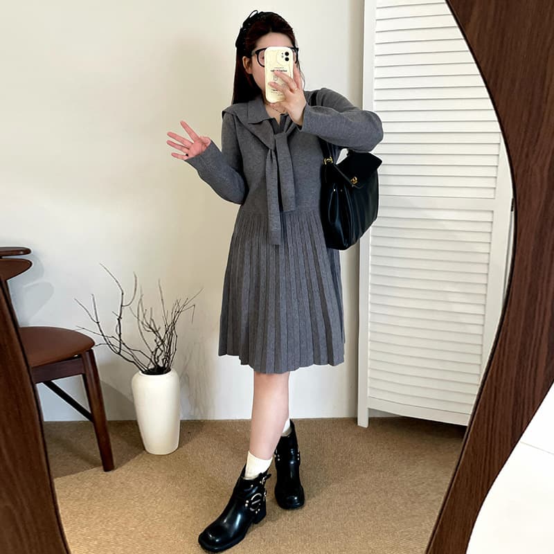 Plus Size Women's Cape Polo Neck Elegant Dress 2026 Spring Fat MM Casual Slimming Knit Dress 23512