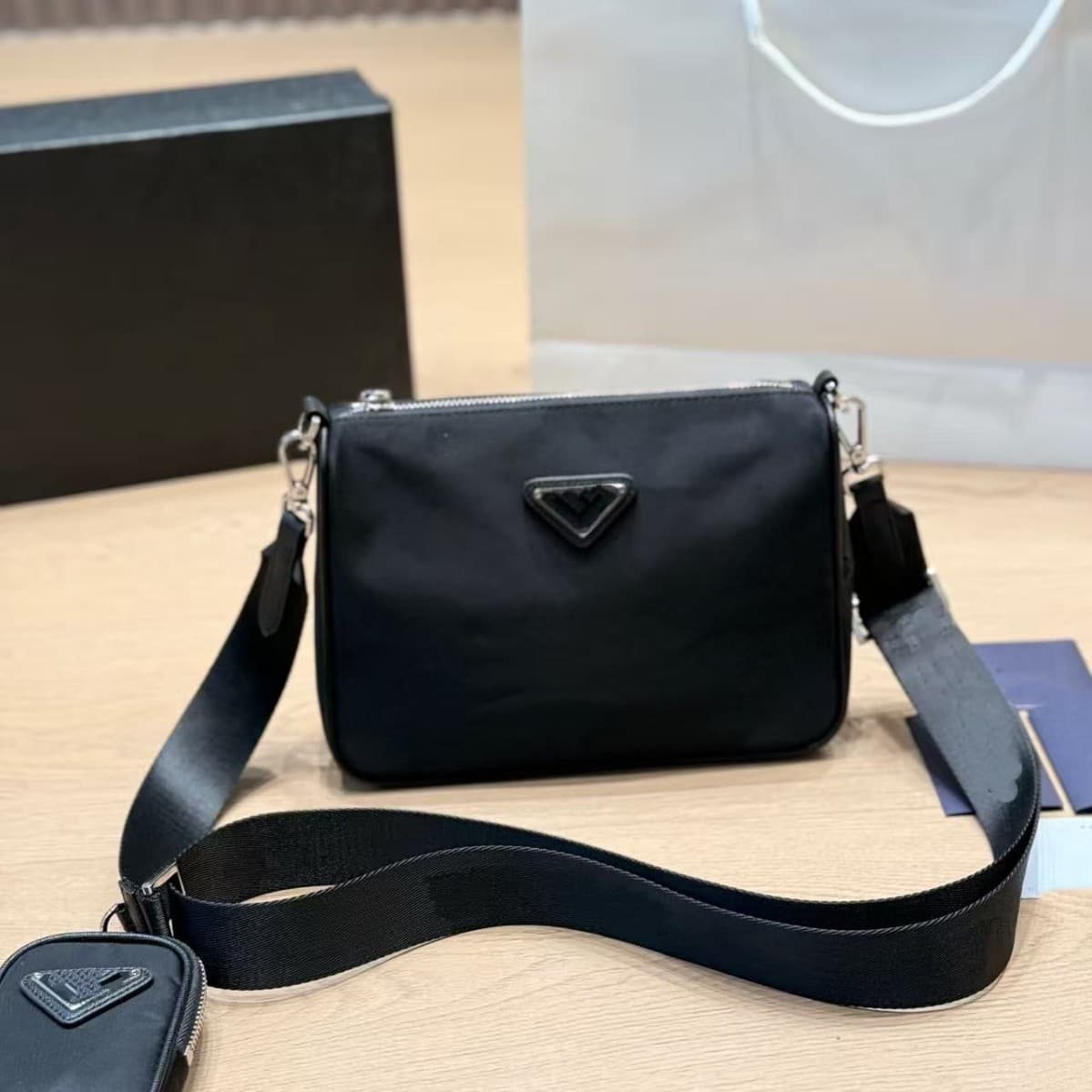 New Cross-Border Nylon Black 2-in-1 Casual Shoulder Bag for Men and Women, Versatile Crossbody Bag, Commuter Fashion Daily