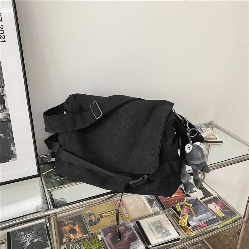 Canvas Crossbody Bag for Men, Large Capacity Simple Messenger Bag, Casual Ins Style Student Book Shoulder Bag