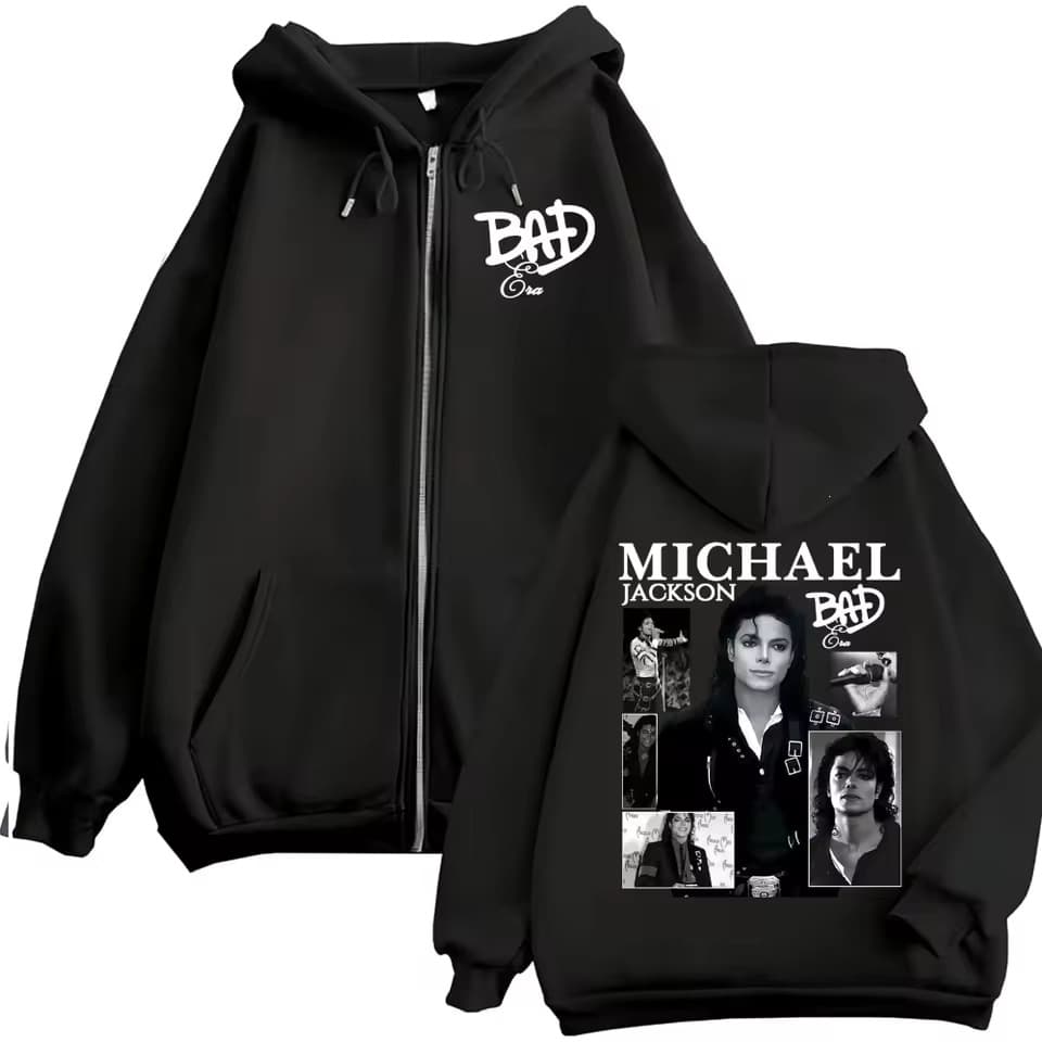 [Cross-border European code] Popular Michael Jackson Bad Era zipper sweatshirt men and women Harajuku