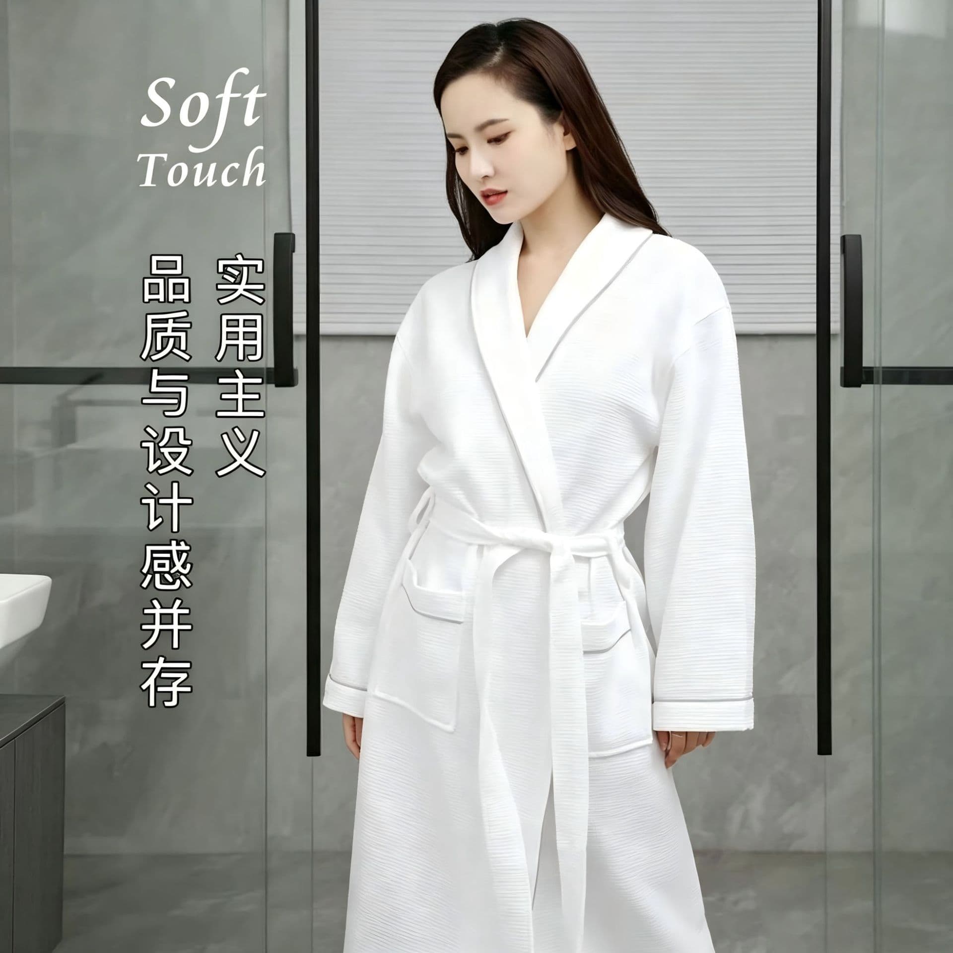 Salon Bathrobe for Women and Men, Hotel Motel B&B Waffle Weave Cotton Absorbent Thin Long Robe