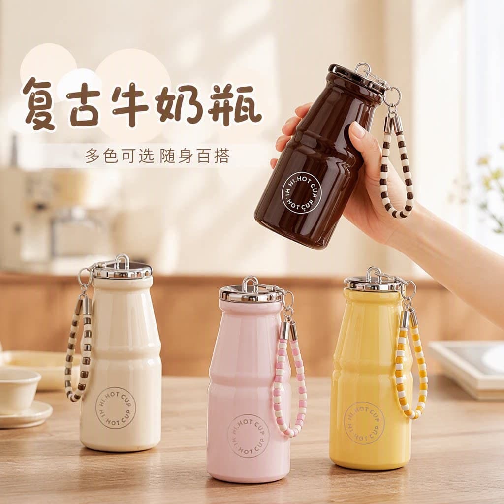 Stylish Mini Thermos Ceramic Stainless Steel Portable Pocket Cup for Women Coffee Cup Milk Bottle Engraved Water Cup