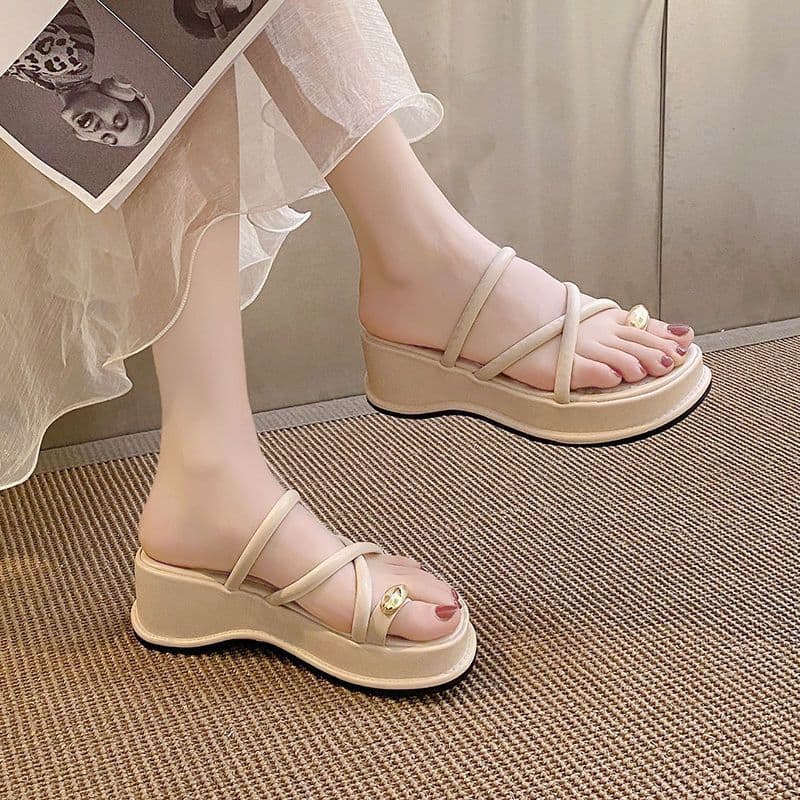 Women's Summer Sandals 2023 Trendy Thong Flip-Flops, Fashionable French Style Chunky Platform Wedge Heels