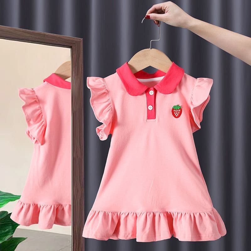 2023 Summer New Style Girls' Stylish Dress, Children's Baby Fashionable Flutter Sleeve Polo Dress, Popular Summer Dress