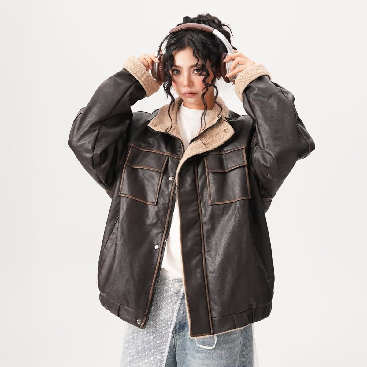 Lambswool Lined Jacket Winter Men's Women's American Retro Rogue Style Leather Jacket Quilted Thick Cotton Coat Trendy