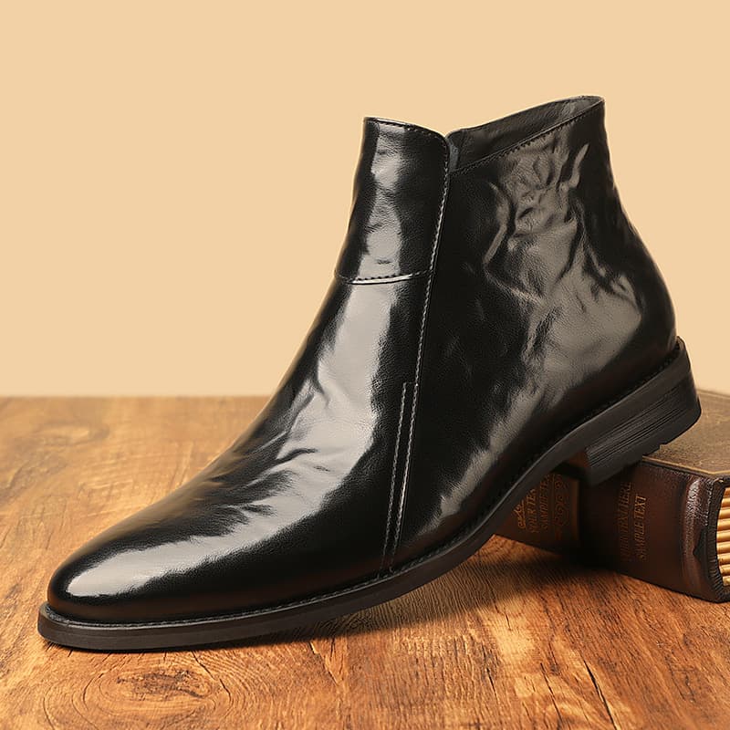 Men's Chelsea boots, retro British style pointed toe high-top leather boots, casual leather shoes, men's winter fleece-lined warm ankle boots