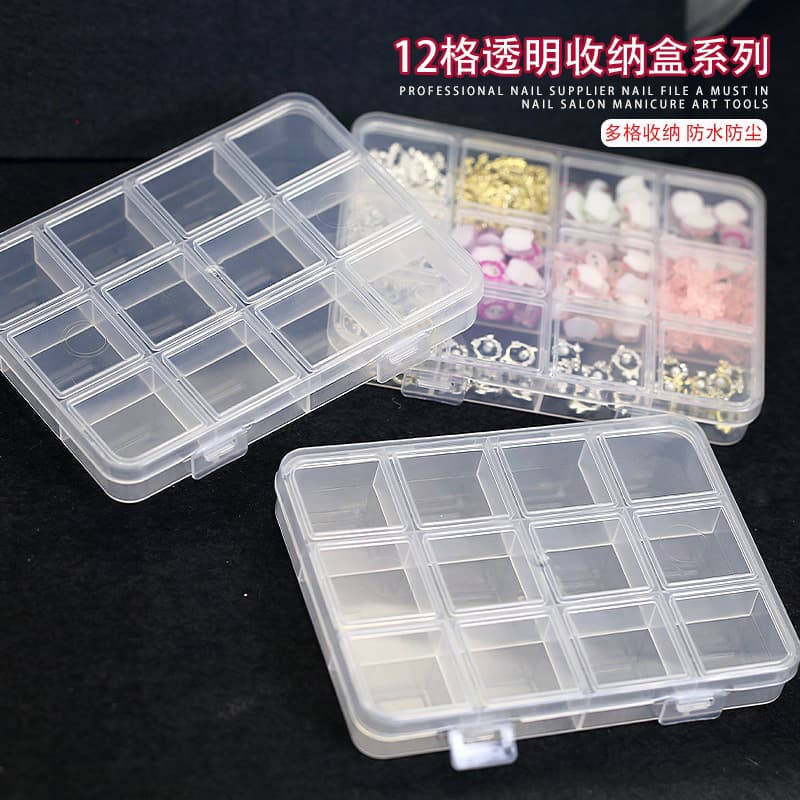 Nail Art Jewelry 12-Grid Storage Box Transparent Classification Organizer Large-Capacity Jewelry Diamond Box Nail Diamond Jewelry Nail Chip Box