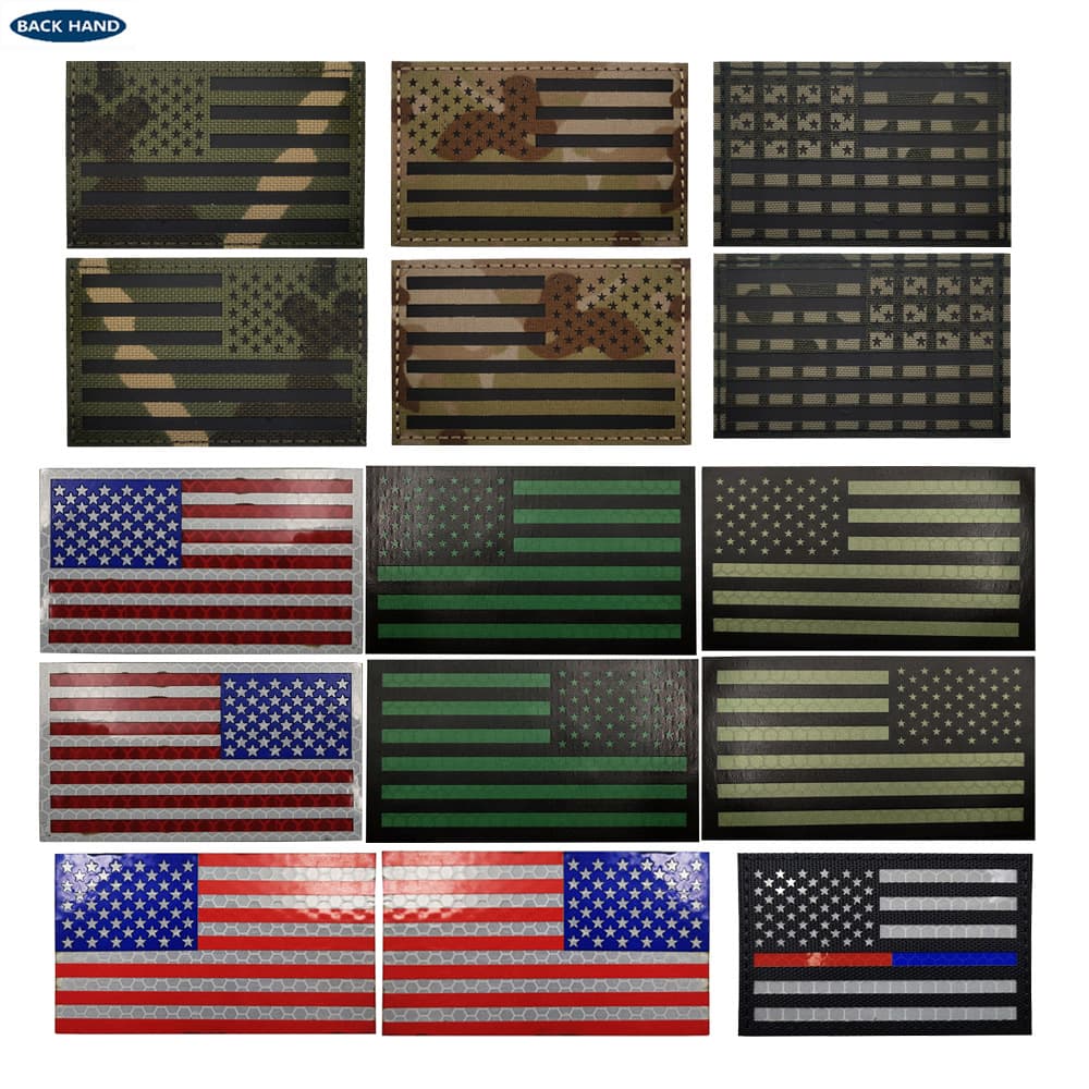 Haike Cross-border Supply In Stock 9*5CM Infrared Reflective American Flag Hook and Loop Patch Outdoor Sports Bag Patch