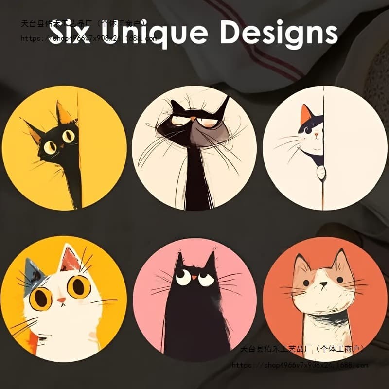 Amazon New Wooden Coaster Round Non-Slip Coffee Cup Coaster Christmas Cat Pattern Wooden Craft Coaster